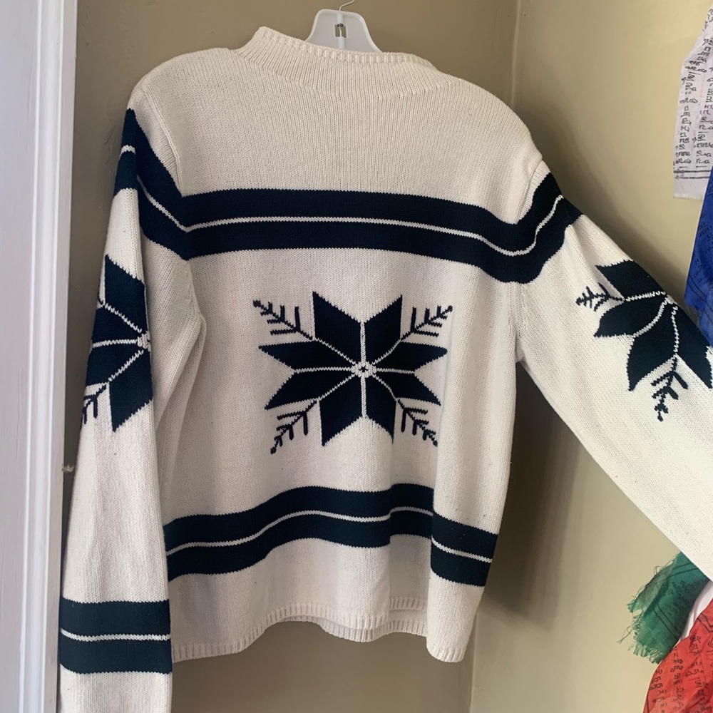 white and black knit sweater